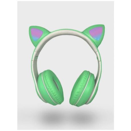 Беспроводные наушники Cat Ear P33M, бирюзовые. Наушники беспроводные с ушками кошки. Светящиеся наушники для детей