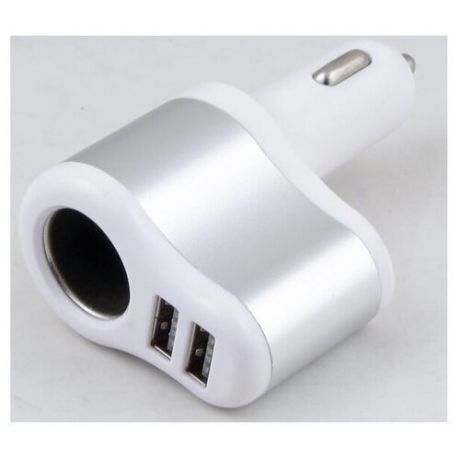 Автомобильное зарядное устройство 2*USB 3.1A + разъем для АЗУ, серебро