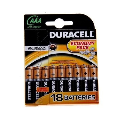 Батарейка алкалиновая Duracell Basic, AAA, LR03-18BL, 1.5В, блистер, 18 шт. (7557) 822177