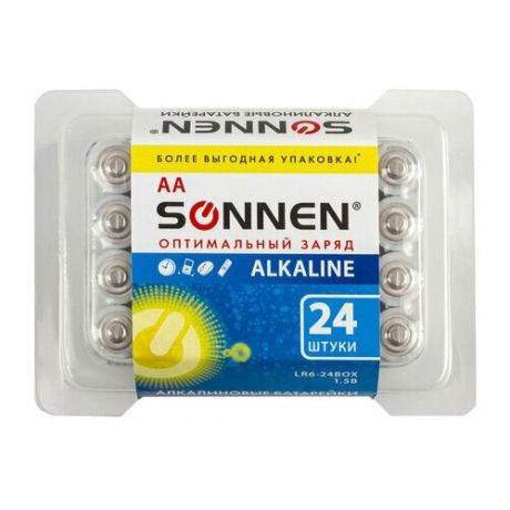 Батарейка Sonnen AA/LR06 (1.5 В) алкалиновая (пластик.короб, 24шт.) 2 уп. (455095)