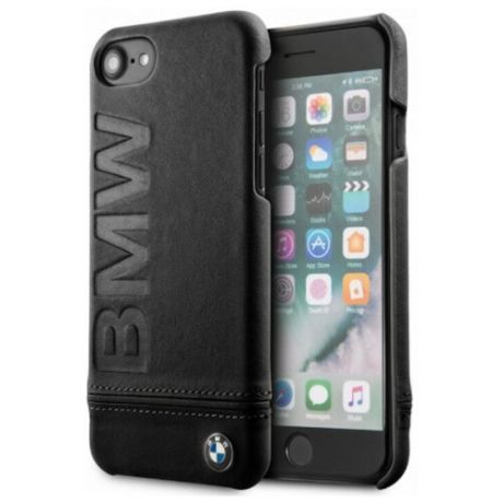 Кожаный чехол-накладка для iPhone 7/8/SE (2020) BMW Signature Logo imprint Hard Leather, черный (BMHCI8LLSB)