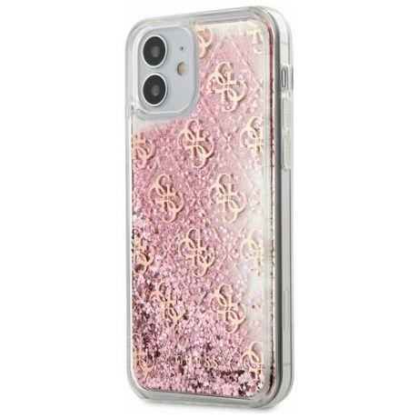 Чехол-накладка для iPhone 12 mini Guess Liquid Glitter 4G Hard, розовый/pink gold (GUHCP12SLG4GSPG)