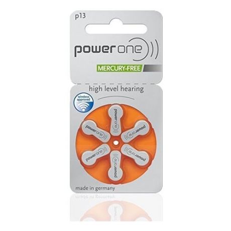 Батарейки PowerOne p13 (PR48) для слуховых аппаратов, 1 блистер (6 батареек).