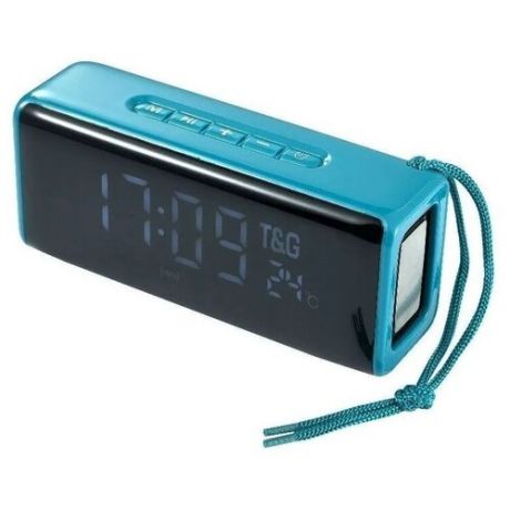 Беспроводная портативная Bluetooth колонка с часами и термометром TG-174, голубая