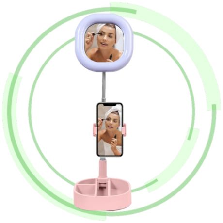 Селфи кольцо - зеркало, кольцевая лампа с зеркалом и держателем для телефона Y3 / 3 режима цвета и яркости (Розовое)
