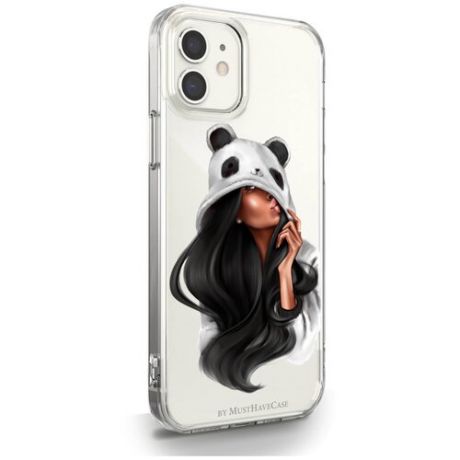Прозрачный силиконовый чехол MustHaveCase для iPhone 12 Mini Panda Girl/ Панда для Айфон 12 Мини Противоударный