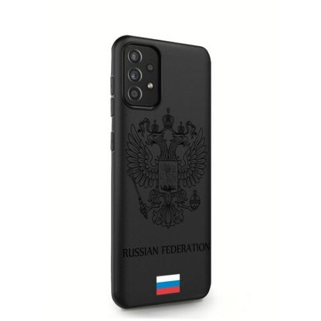Черный силиконовый чехол MustHaveCase для Samsung Galaxy A52 Черный лаковый Герб Россия для Самсунг Галакси А52 Противоударный