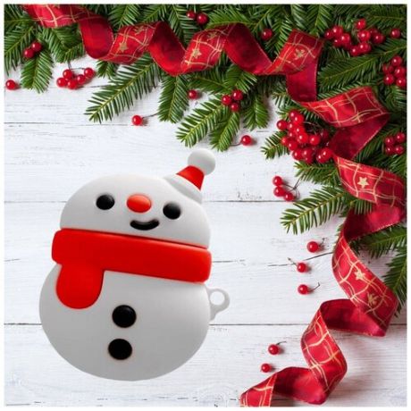 Чехол для наушников Apple AirPods 1/2 "Снеговик с красным шарфом" (762903)