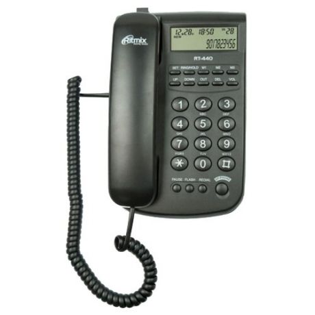 Ritmix RT-440 black Телефон проводной дисп, Caller ID, повтор. набор, регулировка уровня громкости, световая индикац