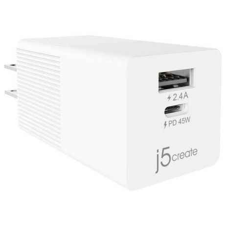 Сетевое зарядное устройство j5create USB-C Mini Charger 45W, USB Type-C, USB, Белый JUP2445