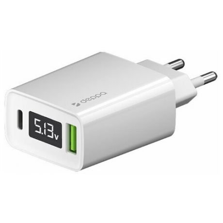 Сетевое зарядное устройство Power Delivery Deppa QC 3.0 30Вт USB A + Type-C белое (11379)