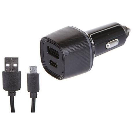 Зарядное устройство Krutoff CCH-03M 1xUSB QC 3.0 + PD Type-C 36W + кабель MicroUSB Black 03729