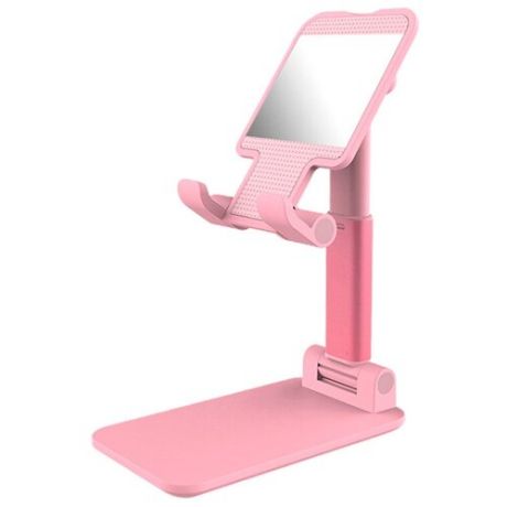GCR Держатель настольный для смартфона или планшета, розовый с зеркалом , складной, с регулируемой высотой
