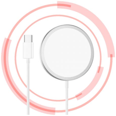 Зарядное устройство беспроводное для Samsung и iPhone 2.0A 15W MagSafe с кабелем Type-C (Серебристое)