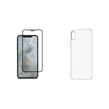 Комплект: прозрачный силиконовый чехол и защитное стекло для iPhone X/XS