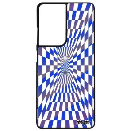 Противоударный чехол на смартфон // Samsung Galaxy S21 Ultra // "Иллюзия шахмат" Эффект Квадраты, Utaupia, розовый