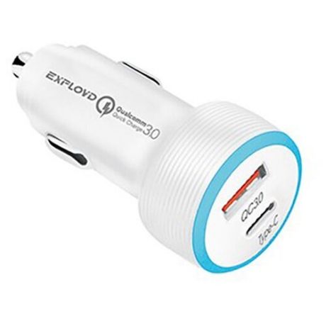 Зарядное устройство Exployd Ray 1хUSB 2.4A Type-C 30W QC 3.0 White EX-Z-1216