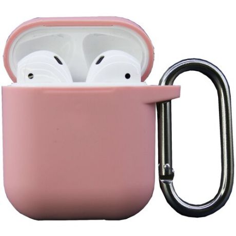 Чехол для Apple AirPods 1/2 силиконовый с карабином, плотный, Розовый