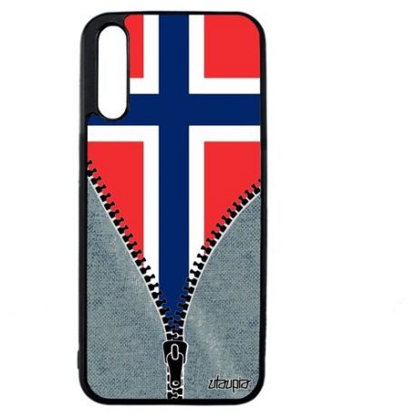 Защитный чехол для мобильного // Huawei Y8P // "Флаг Норвегии на молнии" Туризм Дизайн, Utaupia, серый
