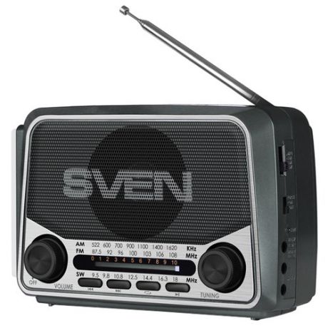 Радиоприемник Sven SRP-525 SV-017156 серая, 3Вт, USB, microSD, FM/AM/SW, фонарь, встроенный аккумулятор