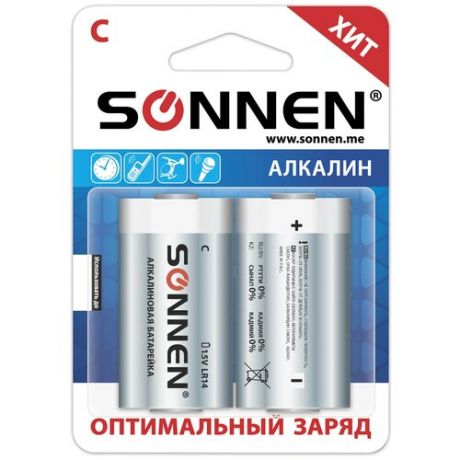 Батарейка Sonnen C/R14 (1.5 В) алкалиновая (блистер, 2шт.) (451090)