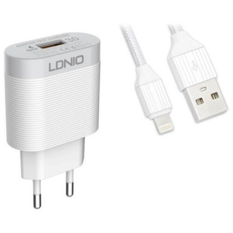 Зарядное устройство Ldnio A303Q USB + Lightning QC 3.0 18W White LD_B4369