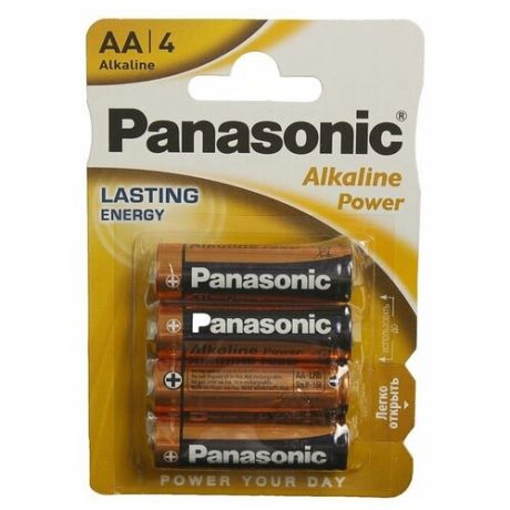 Батарейка алкалиновая Panasonic Alkaline Power, AA, R06-4BL, 1.5В, блистер, 4 шт.