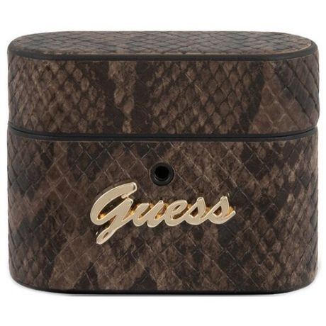 Чехол Guess Python PU Leather Case Metal Logo для AirPods Pro коричневый