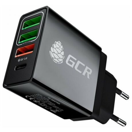 GCR Сетевое зарядное устройство на 4 USB порта ( 2 х 2A + QC 3.0 + PD 3.0 ) , черное
