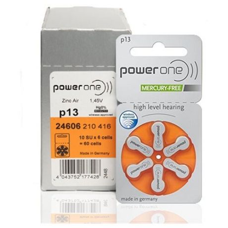 Батарейки PowerOne p13 (PR48) для слуховых аппаратов, упаковка (60 батареек).