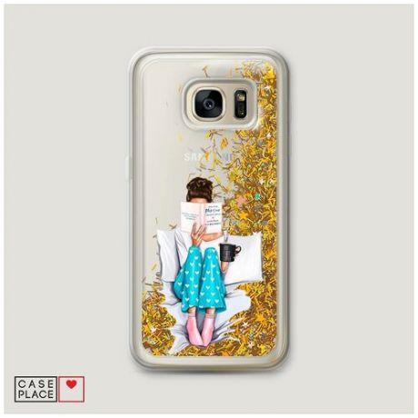 Чехол Жидкий с блестками Samsung Galaxy S7 edge Кофе в постель