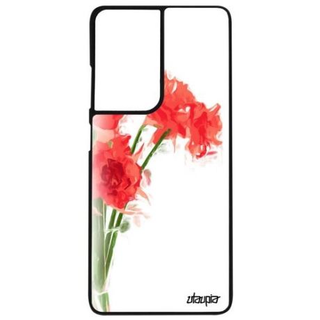 Противоударный чехол для смартфона // Galaxy S21 Ultra // "Цветы" Флора Экзотичный, Utaupia, серый
