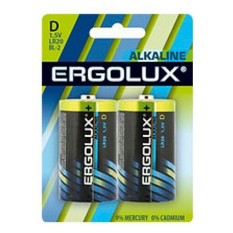 Батарейка D - Ergolux LR20 Alkaline (2 штуки)