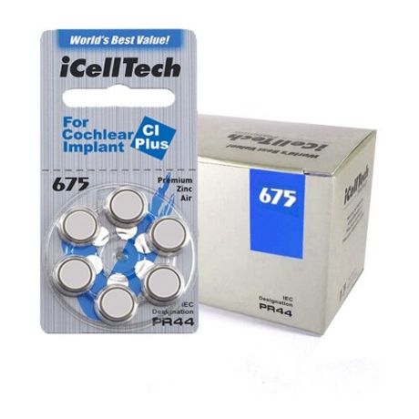 Батарейки iCellTech 675 (PR44) для кохлеарных имплантов, упаковка (60 батареек).