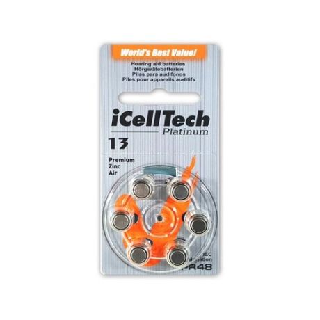 Батарейки iCellTech 13 (PR48) для слуховых аппаратов, 1 блистер (6 батареек)