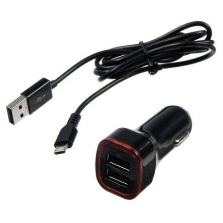 Автомобильное зарядное устройство Seven, 2 USB, 2.1 A, кабель micro USB, черное 4852790