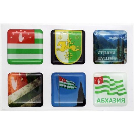 3D cтикеры / 3Д наклейки на телефон, флаг, герб Абхазии Набор 6шт. Размер 1 шт 3х3 см. Яркие.