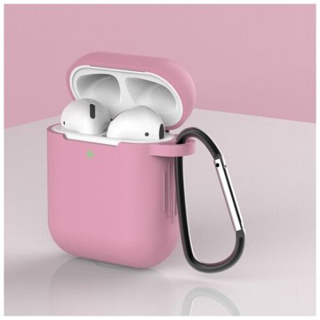 Чехол силиконовый для наушников Apple AirPods 1/2 с карабином - Зеленый