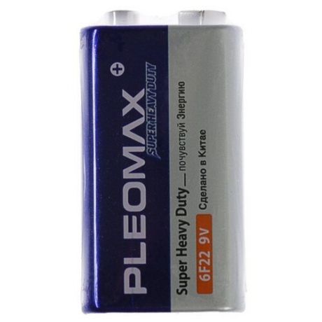Батарейка солевая Pleomax Super Heavy Duty, 6F22-1S, 9В, крона, спайка, 1 шт.