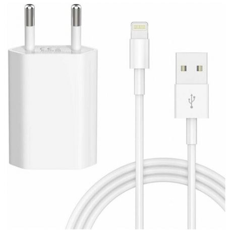 Сетевое зарядное устройство. Зарядка USB-Lightning c кабелем для Apple iPhone, iPad, iPhone, iPod / Адаптер питания и Кабель Lightning - 1 м.