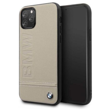 Чехол BMW для телефона iPhone 11 Pro | логотип монограмма кожа серо-коричневый