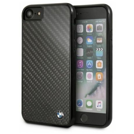 Чехол BMW для телефона iPhone 7/8/SE 2020 | карбон силикон черный