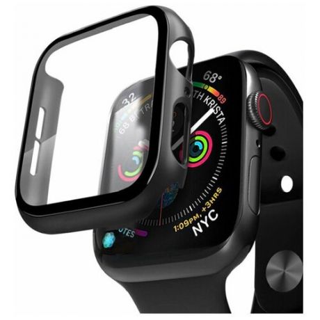 Защитный пластиковый чехол (кейс) Apple Watch Series 4, SE, 6, 5 (Эпл Вотч) 40 мм, для экрана/дисплея и корпуса, противоударный бампер, черный