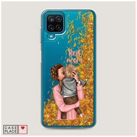 Чехол Жидкий с блестками Samsung Galaxy A12 Мама с малышом