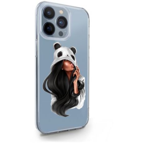 Прозрачный силиконовый чехол MustHaveCase для iPhone 13 Pro Max Panda Girl/ Панда для Айфон 13 Про Макс Противоударный