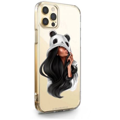 Прозрачный силиконовый чехол MustHaveCase для iPhone 12 Pro Max Panda Girl/ Панда для Айфон 12 Про Макс Противоударный
