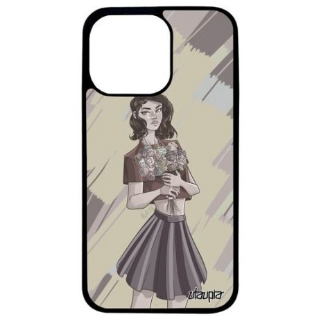 Защитный чехол для телефона // Apple iPhone 13 Pro // "Девушка и цветы" Портрет Модель, Utaupia, серый