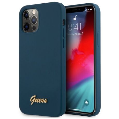 Чехол Guess для iPhone 12/12 Pro | золотой логотип силикон синий