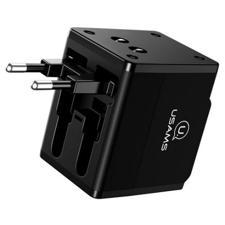 USAMS US-CC044 T2 Dual USB Universal Travel Charger(4 in 1 Adapter, US/AU/EU/UK) black
