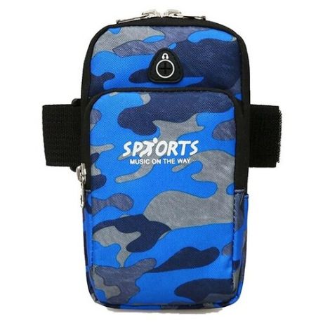 Универсальная спортивная сумка чехол для телефона на руку с камуфляжным принтом, сине-серая